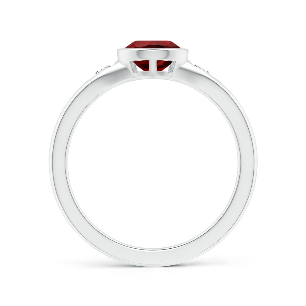 9x6mm AAAA Bezel-Set Pear-Shaped Garnet Ring with Diamonds in White Gold Side 1
