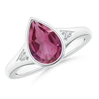 10x7mm AAAA Bezel-Set Pear-Shaped Pink Tourmaline Ring with Diamonds in P950 Platinum