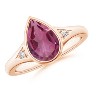 10x7mm AAAA Bezel-Set Pear-Shaped Pink Tourmaline Ring with Diamonds in Rose Gold
