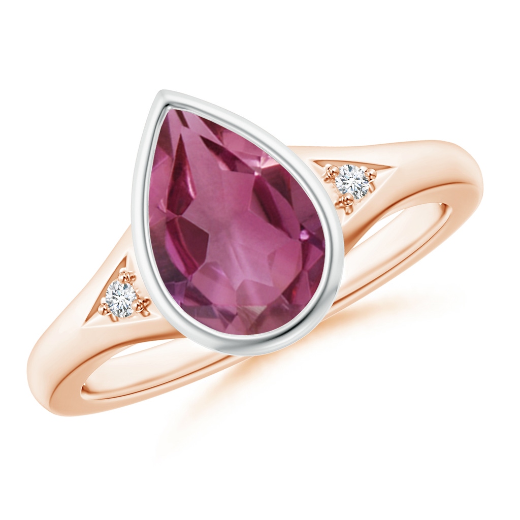 10x7mm AAAA Bezel-Set Pear-Shaped Pink Tourmaline Ring with Diamonds in Rose Gold White Gold
