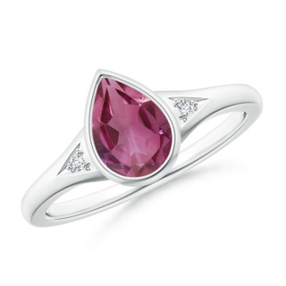 8x6mm AAAA Bezel-Set Pear-Shaped Pink Tourmaline Ring with Diamonds in P950 Platinum