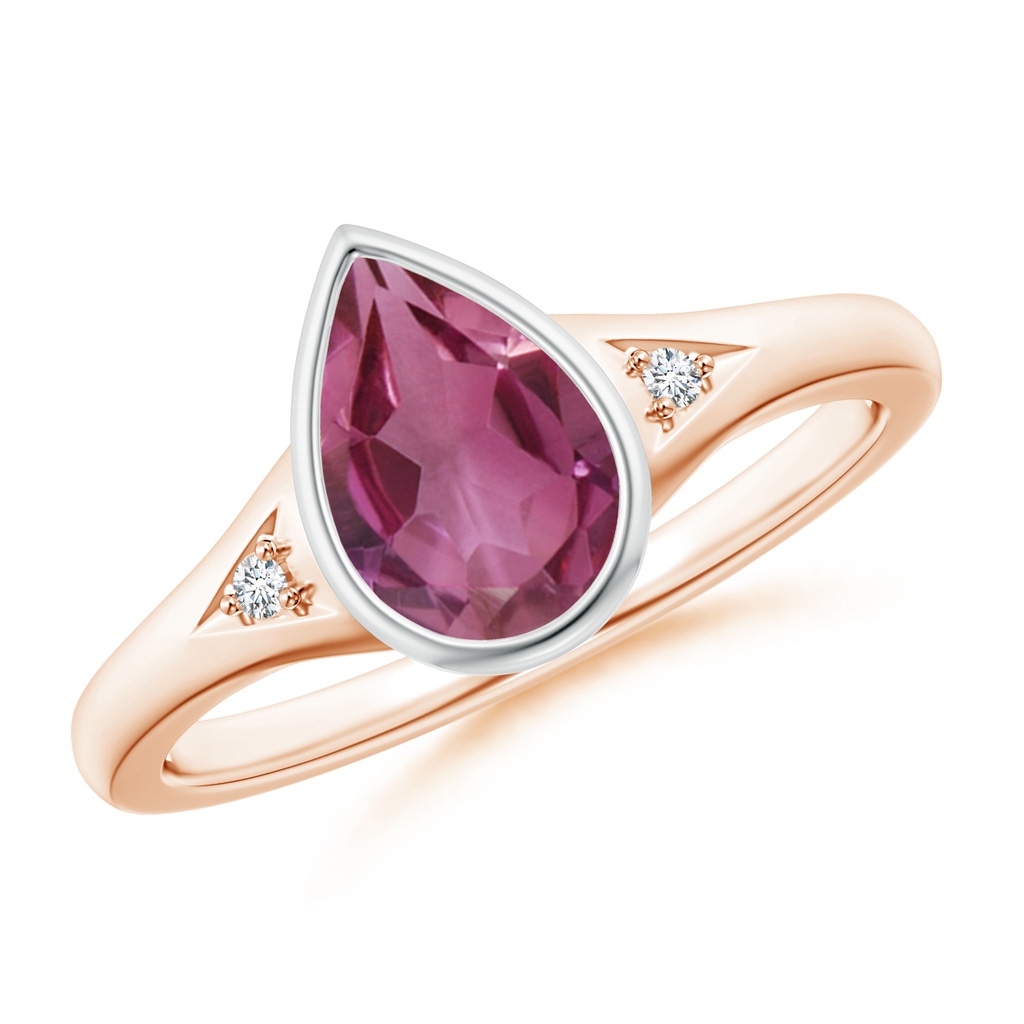 9x6mm AAAA Bezel-Set Pear-Shaped Pink Tourmaline Ring with Diamonds in Rose Gold White Gold