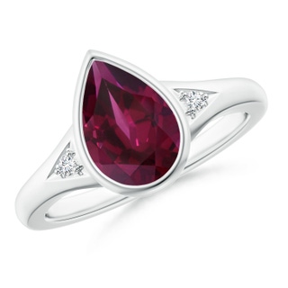 10x7mm AAA Bezel-Set Pear-Shaped Rhodolite Ring with Diamonds in White Gold