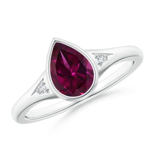 8x6mm AAAA Bezel-Set Pear-Shaped Rhodolite Ring with Diamonds in P950 Platinum