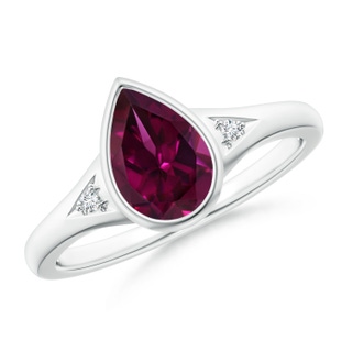 9x6mm AAAA Bezel-Set Pear-Shaped Rhodolite Ring with Diamonds in P950 Platinum
