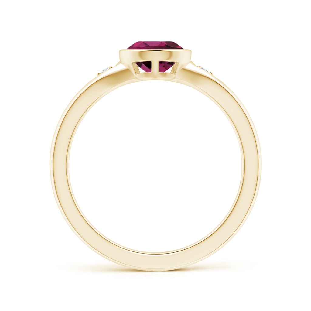 9x6mm AAAA Bezel-Set Pear-Shaped Rhodolite Ring with Diamonds in Yellow Gold Side 1