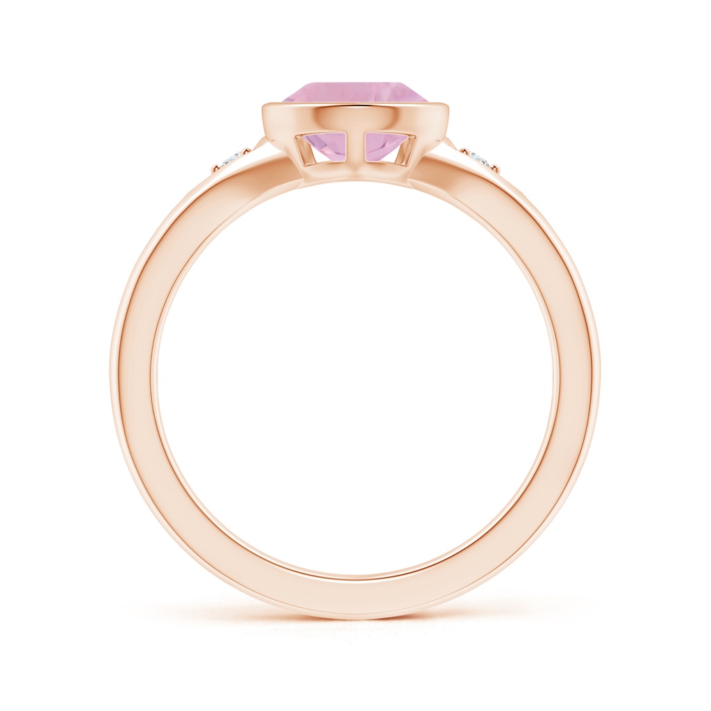 10x7mm AAAA Bezel-Set Pear-Shaped Rose Quartz Ring with Diamonds in Rose Gold - side 1