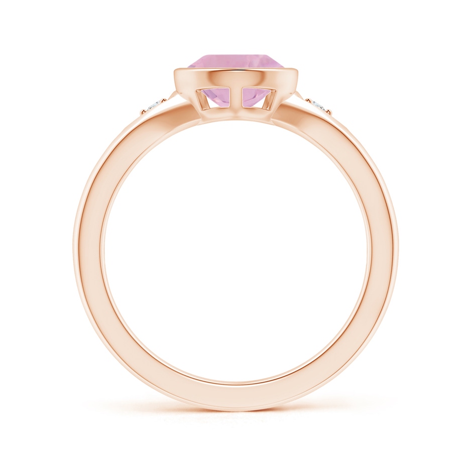 10x7mm AAAA Bezel-Set Pear-Shaped Rose Quartz Ring with Diamonds in Rose Gold side 1