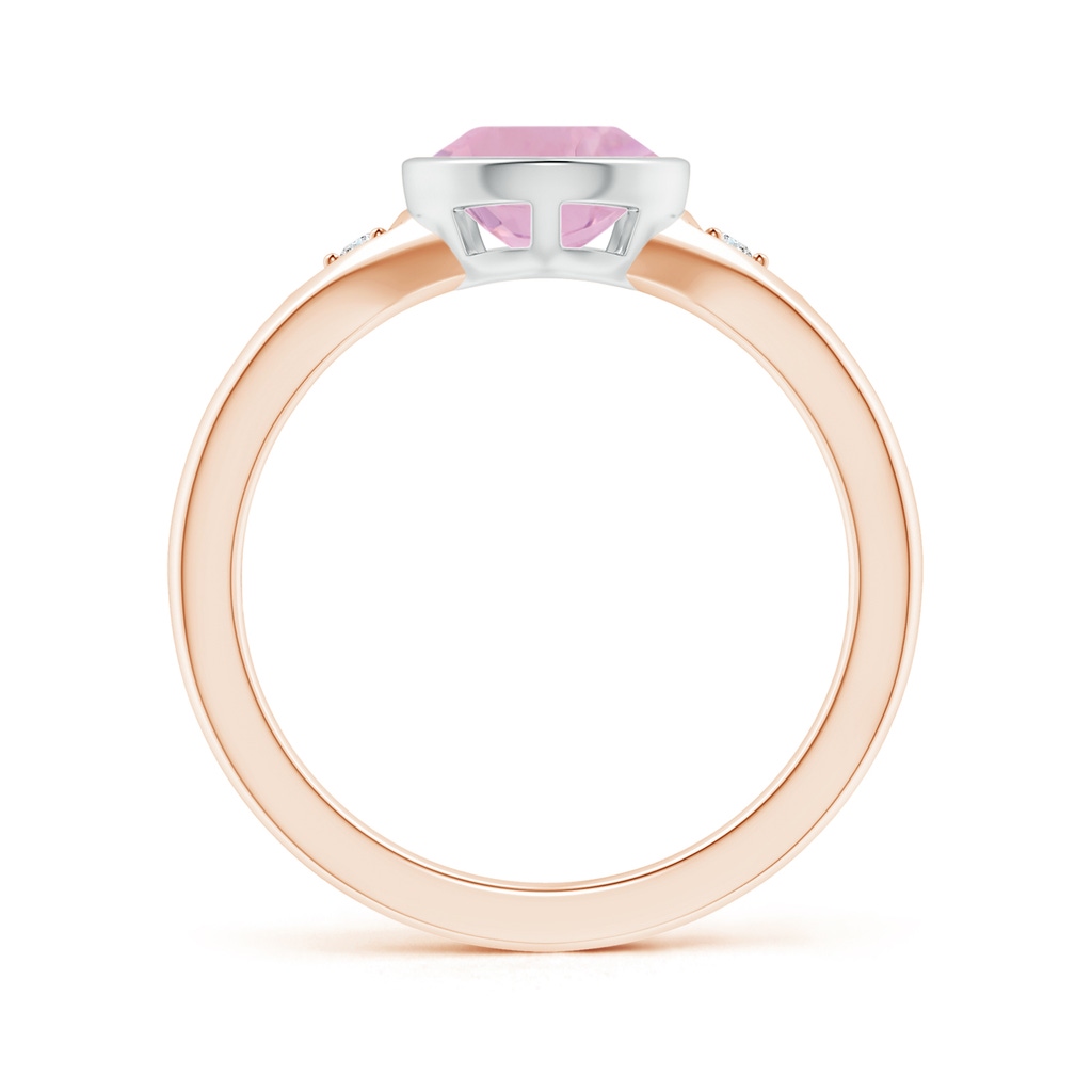 10x7mm AAAA Bezel-Set Pear-Shaped Rose Quartz Ring with Diamonds in Rose Gold White Gold Side 1