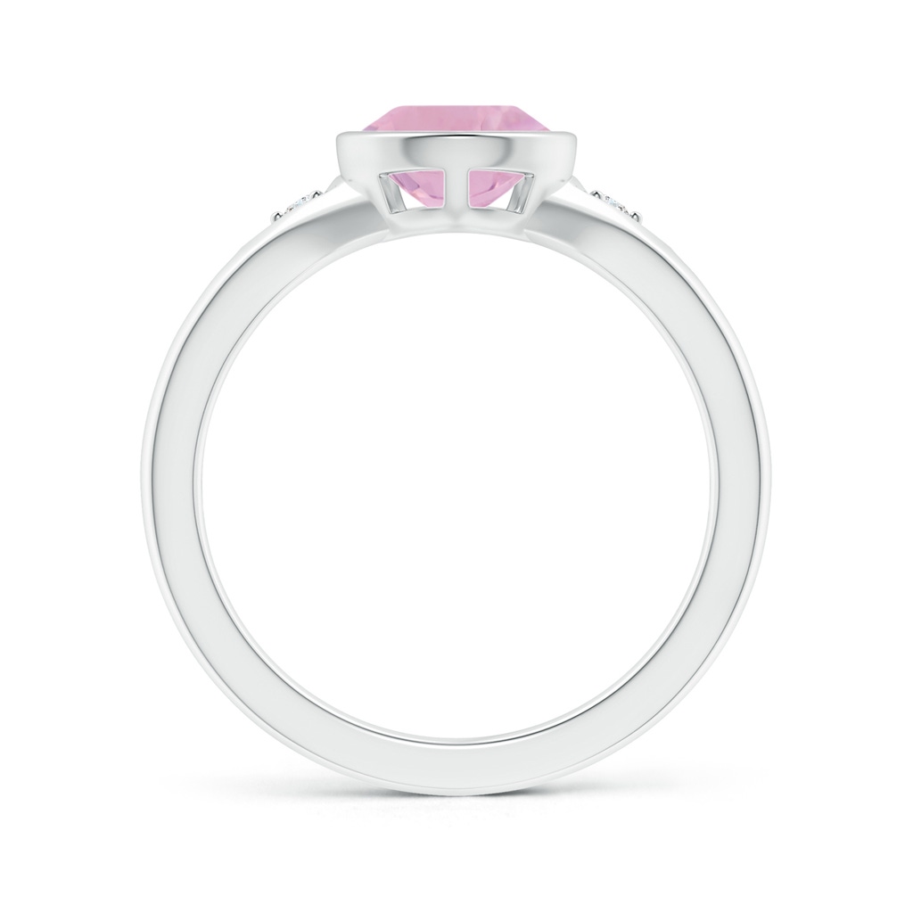 10x7mm AAAA Bezel-Set Pear-Shaped Rose Quartz Ring with Diamonds in White Gold - side 1
