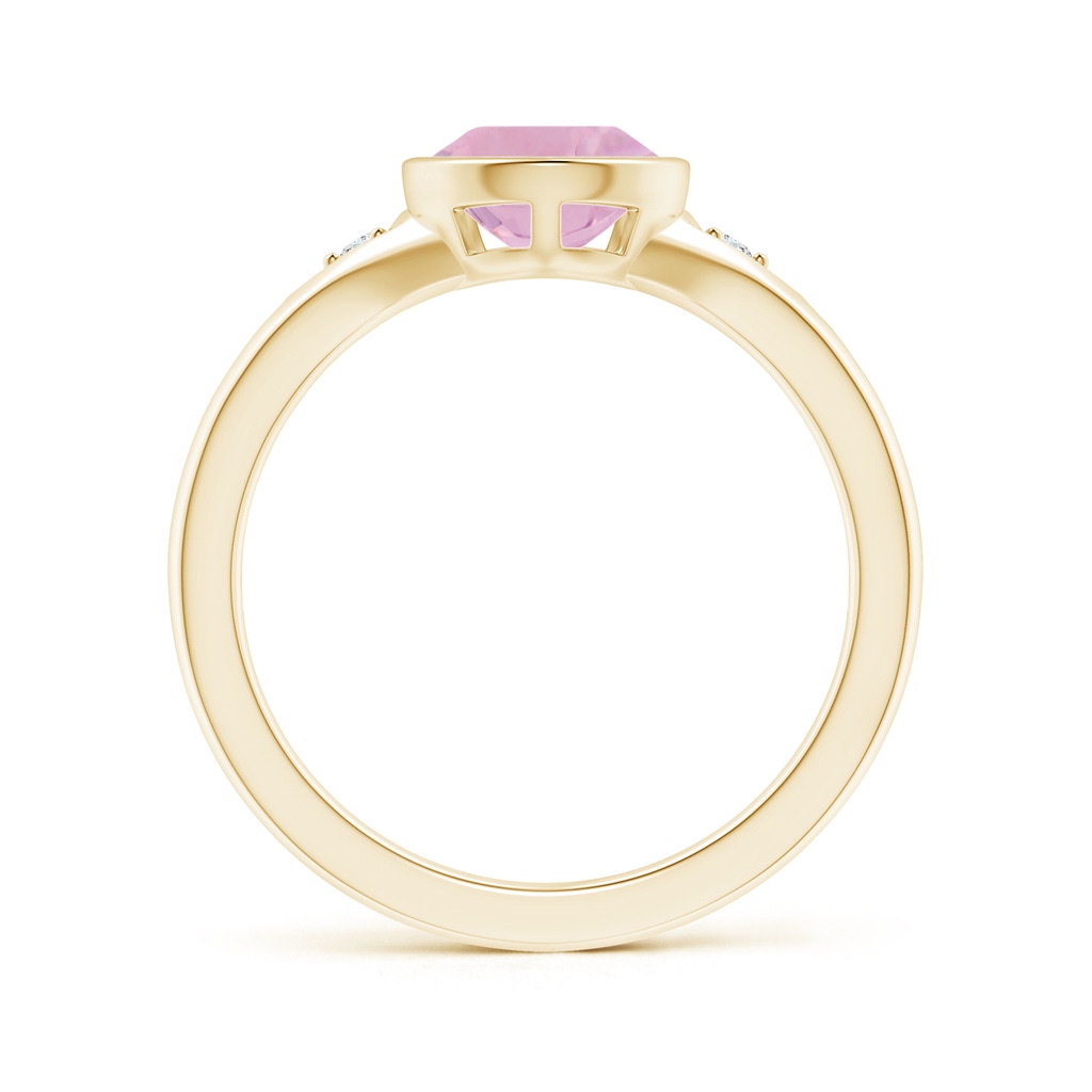 10x7mm AAAA Bezel-Set Pear-Shaped Rose Quartz Ring with Diamonds in Yellow Gold - side 1