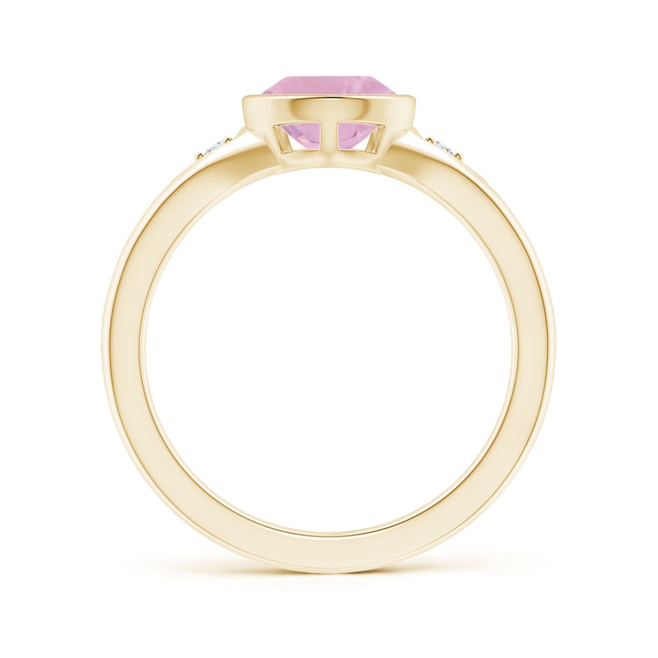 10x7mm AAAA Bezel-Set Pear-Shaped Rose Quartz Ring with Diamonds in Yellow Gold side 1