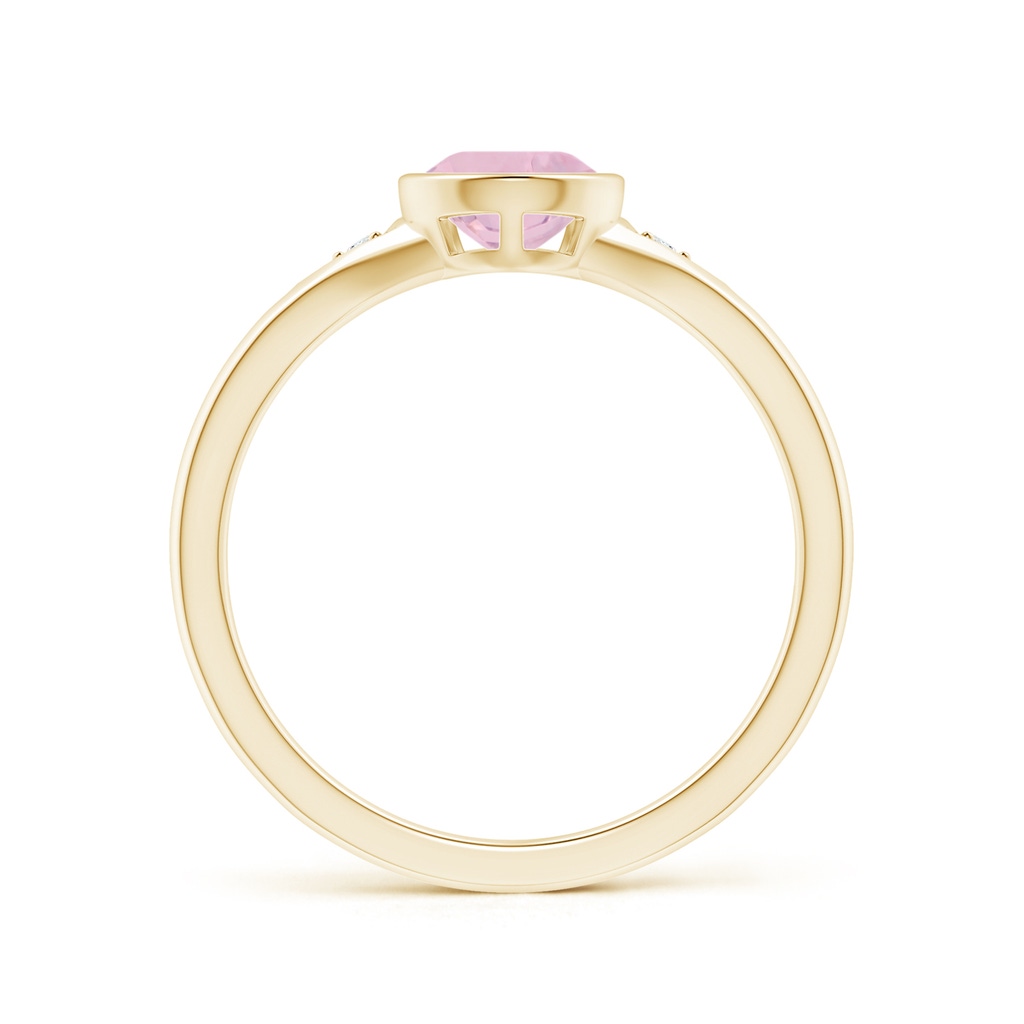 8x6mm AAA Bezel-Set Pear-Shaped Rose Quartz Ring with Diamonds in Yellow Gold - side 1