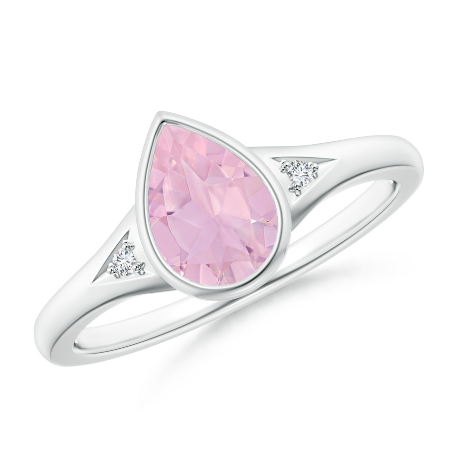 8x6mm AAAA Bezel-Set Pear-Shaped Rose Quartz Ring with Diamonds in P950 Platinum 