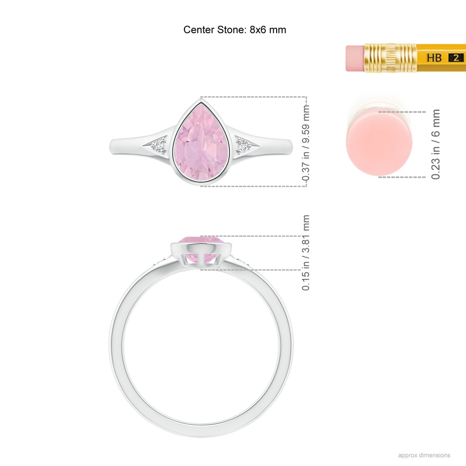 8x6mm AAAA Bezel-Set Pear-Shaped Rose Quartz Ring with Diamonds in P950 Platinum ruler