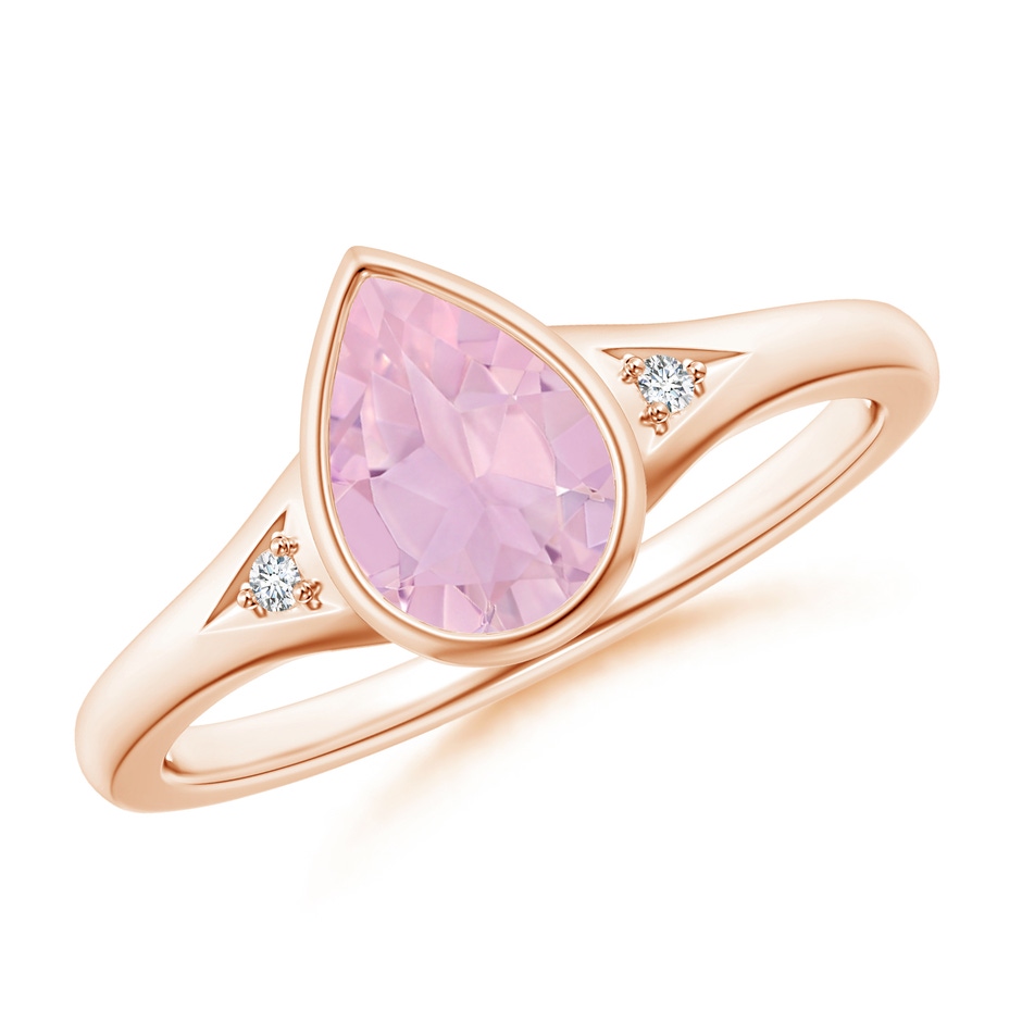 8x6mm AAAA Bezel-Set Pear-Shaped Rose Quartz Ring with Diamonds in Rose Gold 
