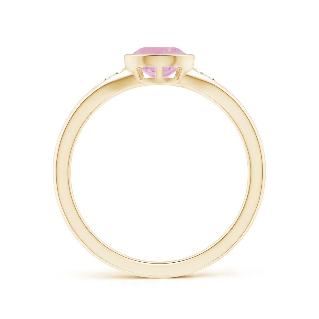 8x6mm AAAA Bezel-Set Pear-Shaped Rose Quartz Ring with Diamonds in Yellow Gold Side 1