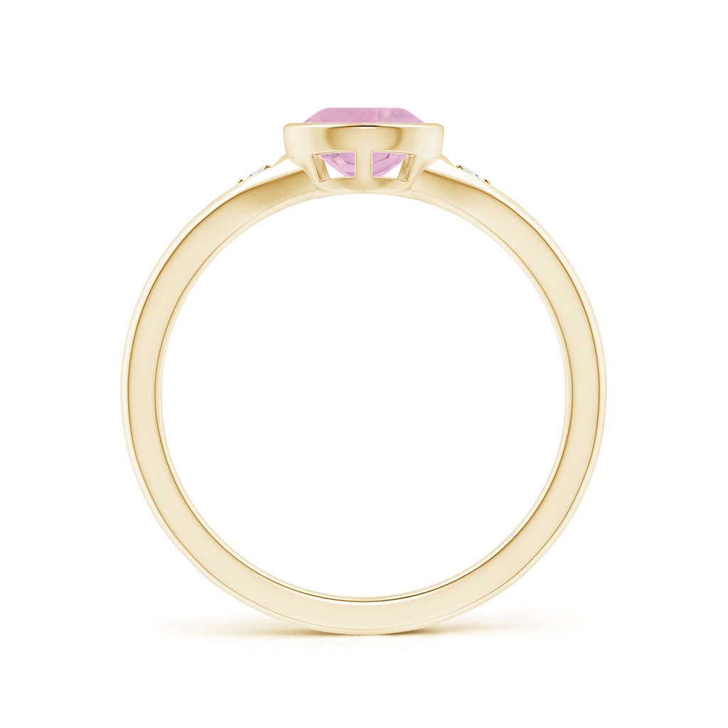 8x6mm AAAA Bezel-Set Pear-Shaped Rose Quartz Ring with Diamonds in Yellow Gold - side 1
