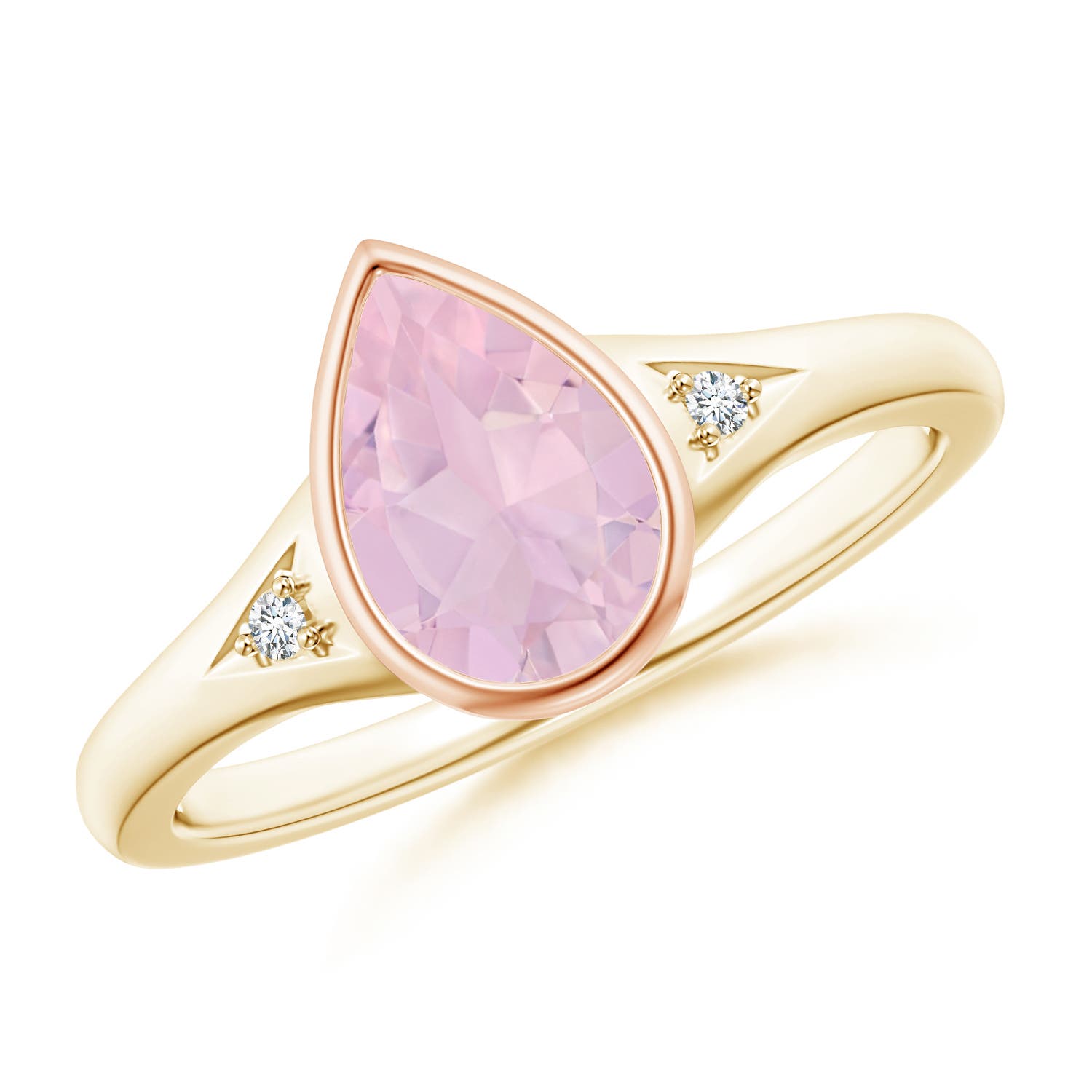 Bezel-Set Pear-Shaped Rose Quartz Ring with Diamonds