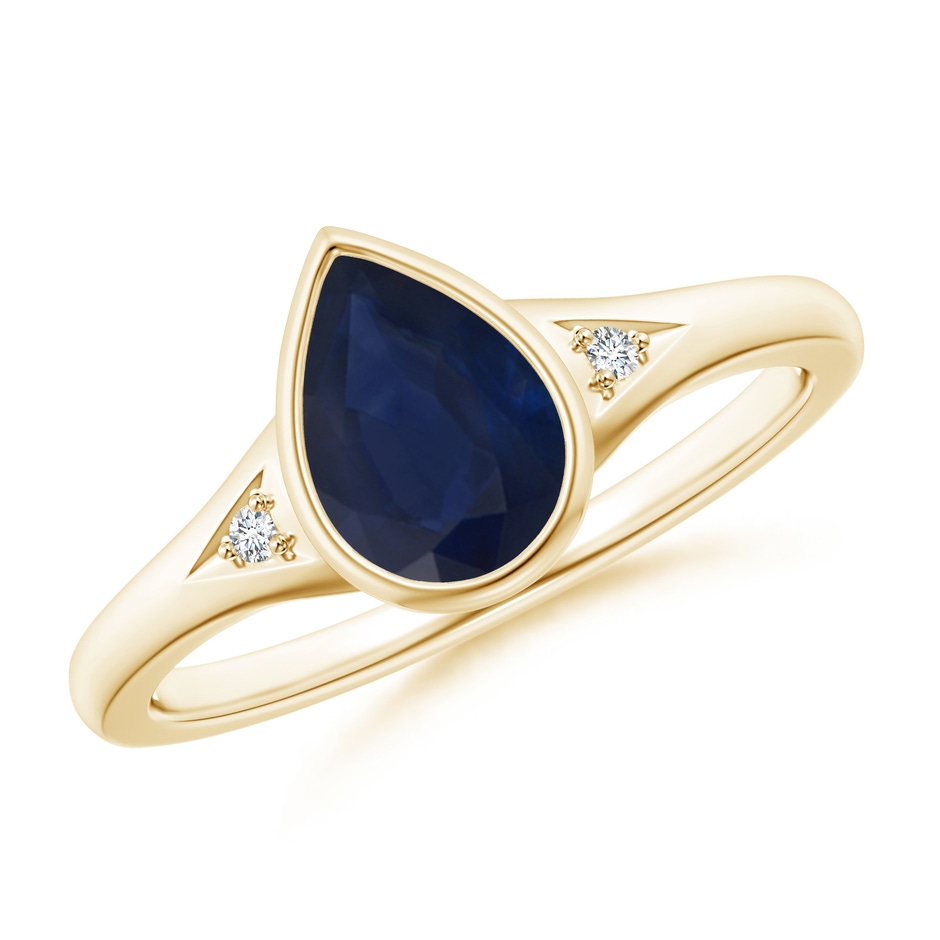 8x6mm A Bezel-Set Pear-Shaped Sapphire Ring with Diamonds in 9K Yellow Gold 