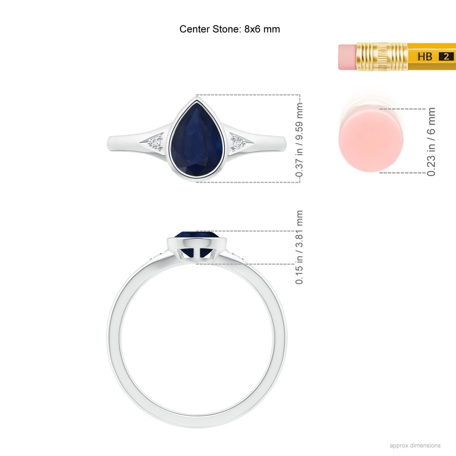 8x6mm A Bezel-Set Pear-Shaped Sapphire Ring with Diamonds in P950 Platinum ruler