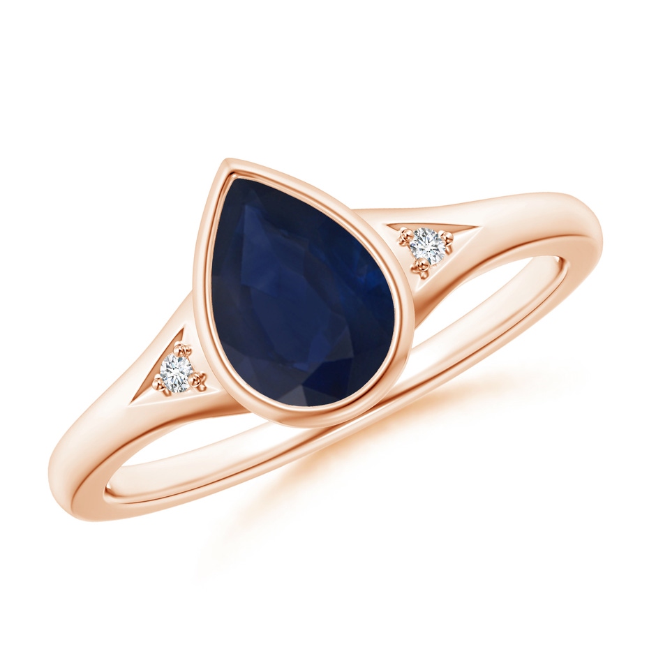 8x6mm A Bezel-Set Pear-Shaped Sapphire Ring with Diamonds in Rose Gold 