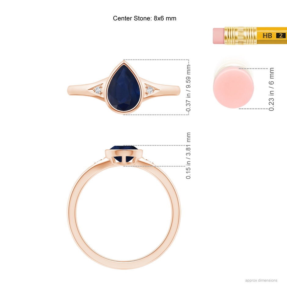 8x6mm A Bezel-Set Pear-Shaped Sapphire Ring with Diamonds in Rose Gold ruler