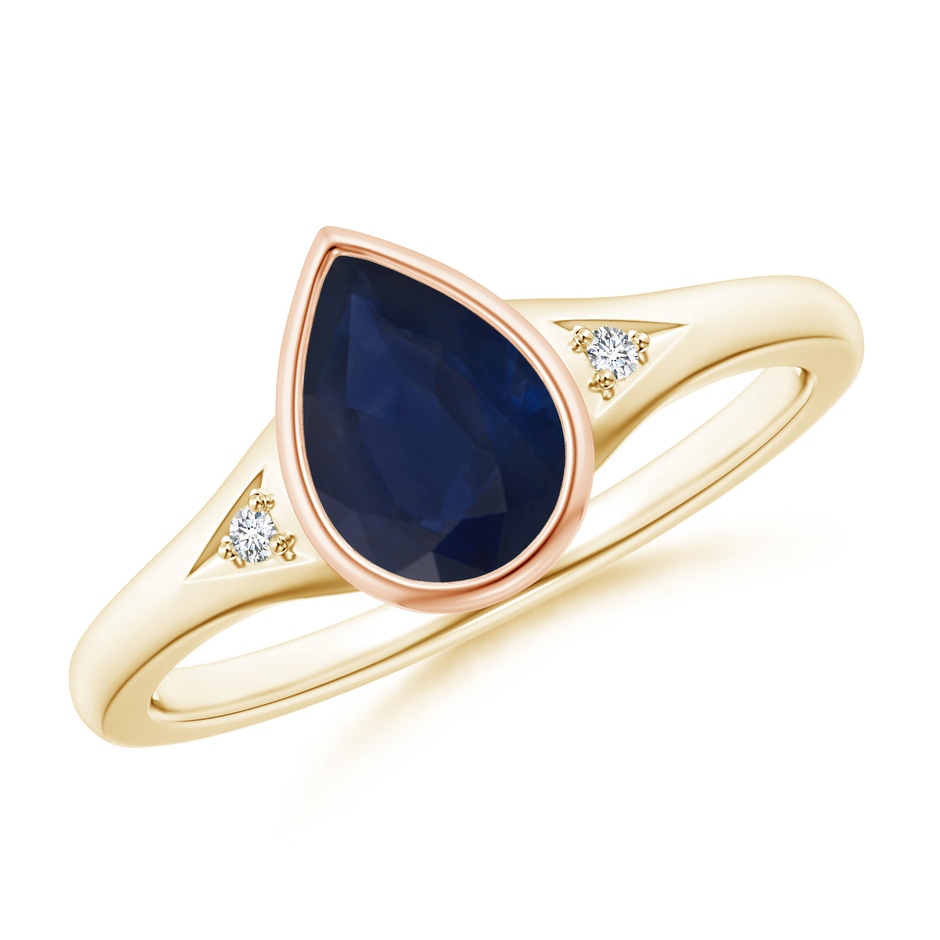 8x6mm A Bezel-Set Pear-Shaped Sapphire Ring with Diamonds in Yellow Gold Rose Gold 