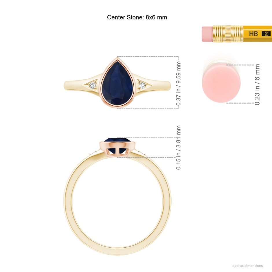 8x6mm A Bezel-Set Pear-Shaped Sapphire Ring with Diamonds in Yellow Gold Rose Gold ruler