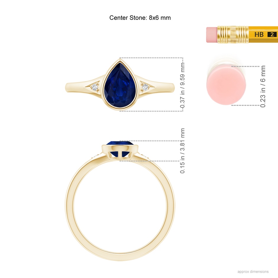 8x6mm AA Bezel-Set Pear-Shaped Sapphire Ring with Diamonds in Yellow Gold ruler