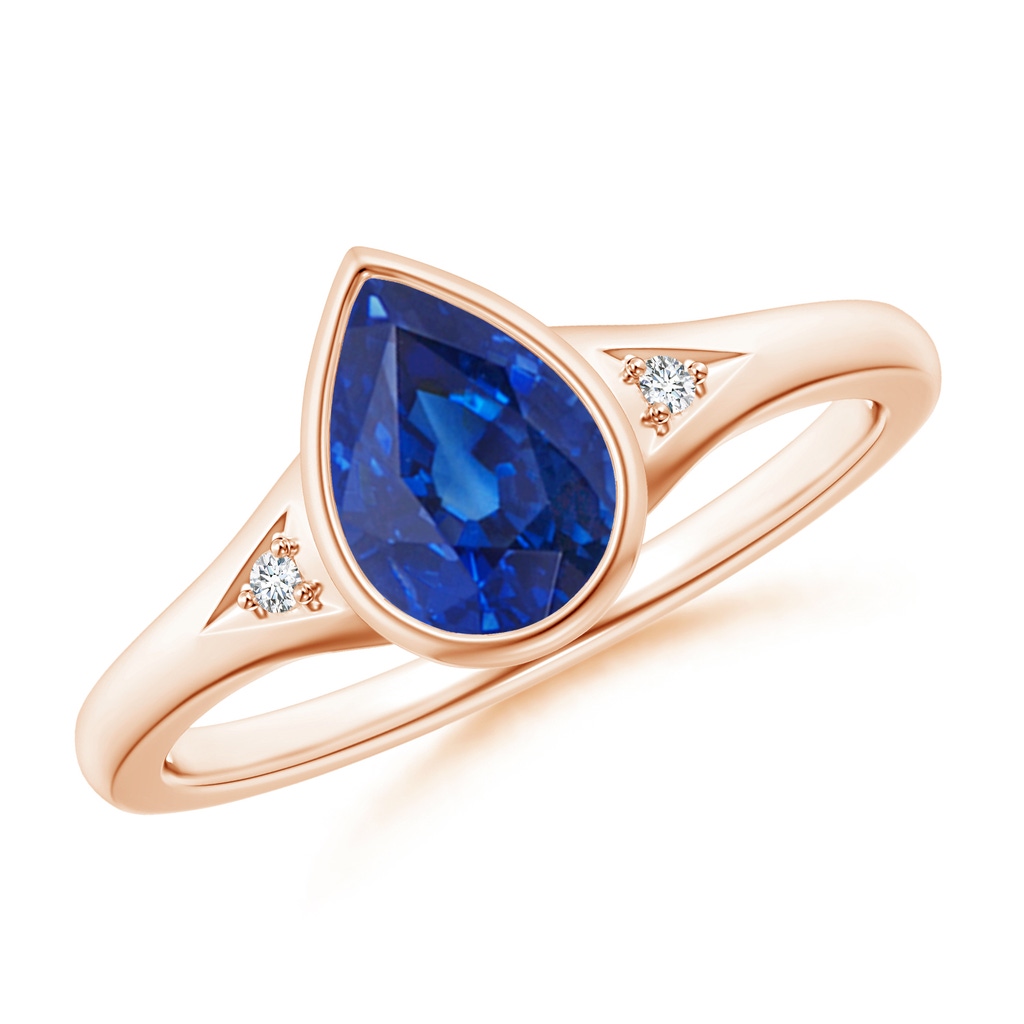 8x6mm AAA Bezel-Set Pear-Shaped Sapphire Ring with Diamonds in Rose Gold