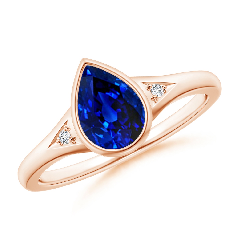 8x6mm AAAA Bezel-Set Pear-Shaped Sapphire Ring with Diamonds in Rose Gold