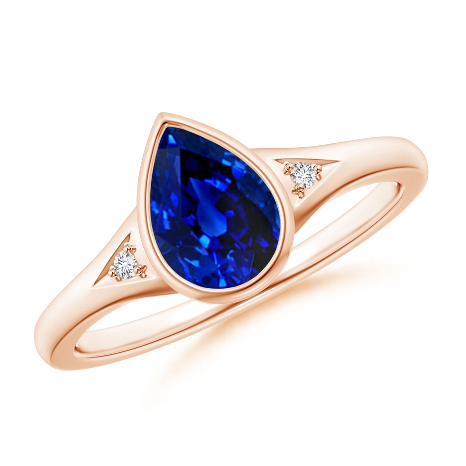 8x6mm AAAA Bezel-Set Pear-Shaped Sapphire Ring with Diamonds in Rose Gold 