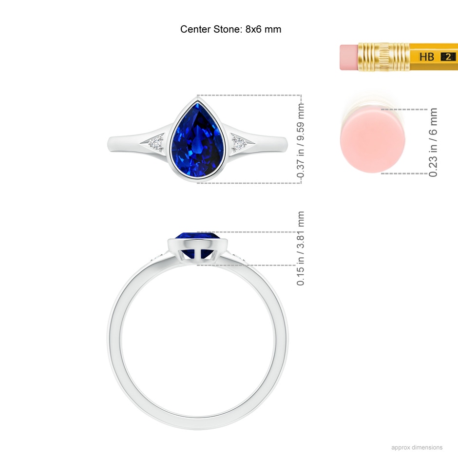 8x6mm AAAA Bezel-Set Pear-Shaped Sapphire Ring with Diamonds in White Gold ruler