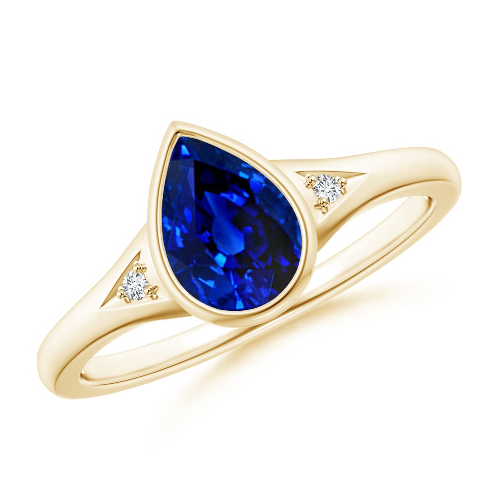 8x6mm AAAA Bezel-Set Pear-Shaped Sapphire Ring with Diamonds in Yellow Gold