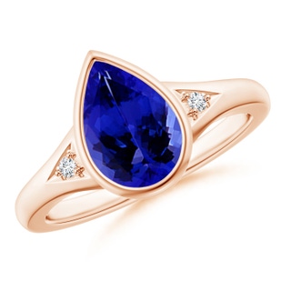 10x7mm AAAA Bezel-Set Pear-Shaped Tanzanite Ring with Diamonds in Rose Gold