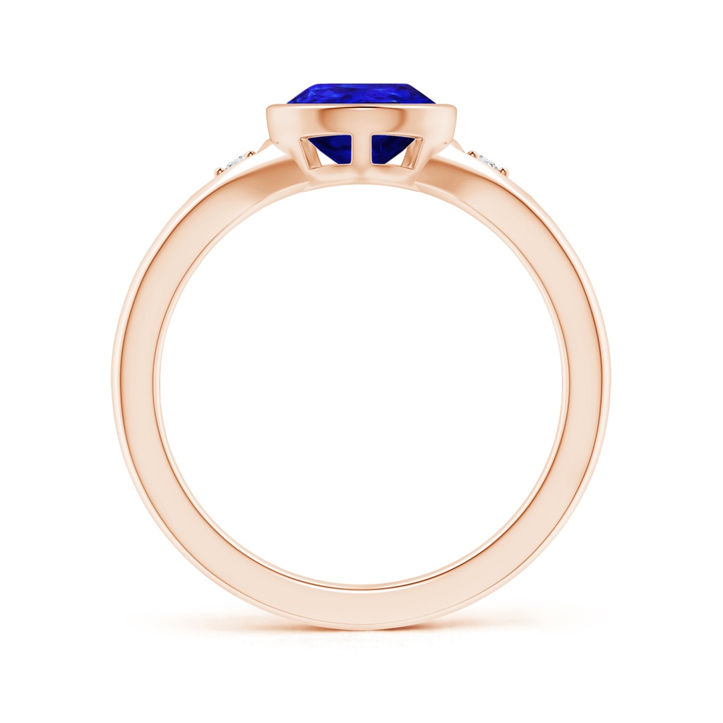 10x7mm AAAA Bezel-Set Pear-Shaped Tanzanite Ring with Diamonds in Rose Gold Side 1