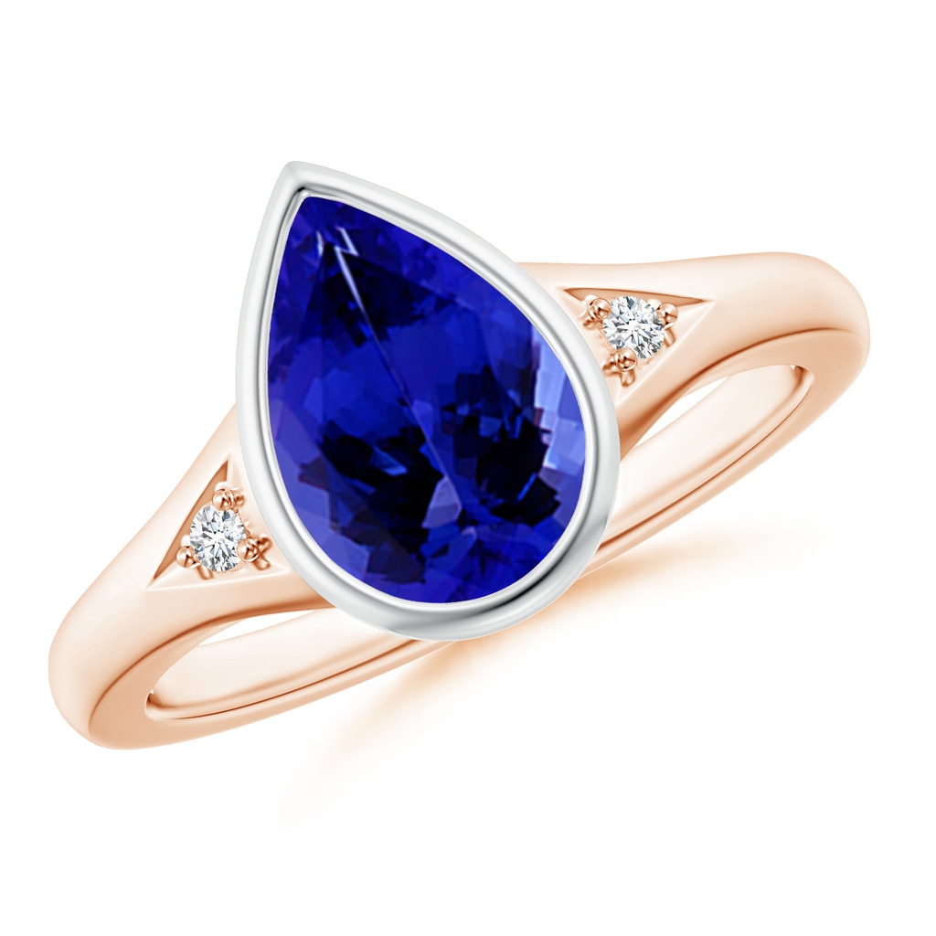 10x7mm AAAA Bezel-Set Pear-Shaped Tanzanite Ring with Diamonds in Rose Gold White Gold