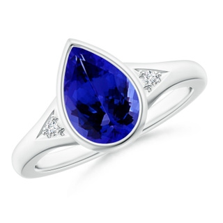 10x7mm AAAA Bezel-Set Pear-Shaped Tanzanite Ring with Diamonds in White Gold