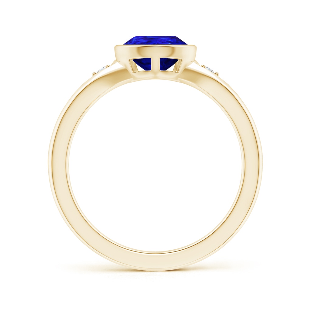 10x7mm AAAA Bezel-Set Pear-Shaped Tanzanite Ring with Diamonds in Yellow Gold Side 1