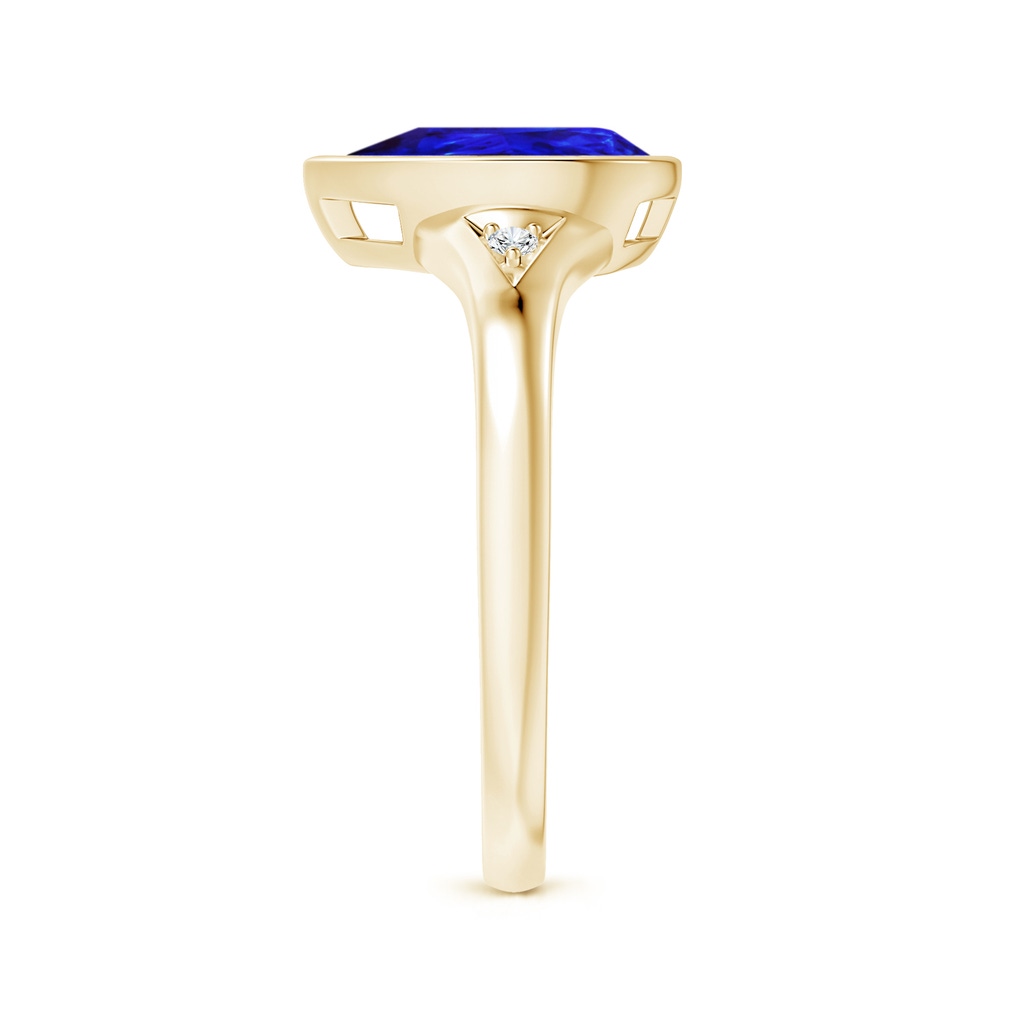 10x7mm AAAA Bezel-Set Pear-Shaped Tanzanite Ring with Diamonds in Yellow Gold Side 2