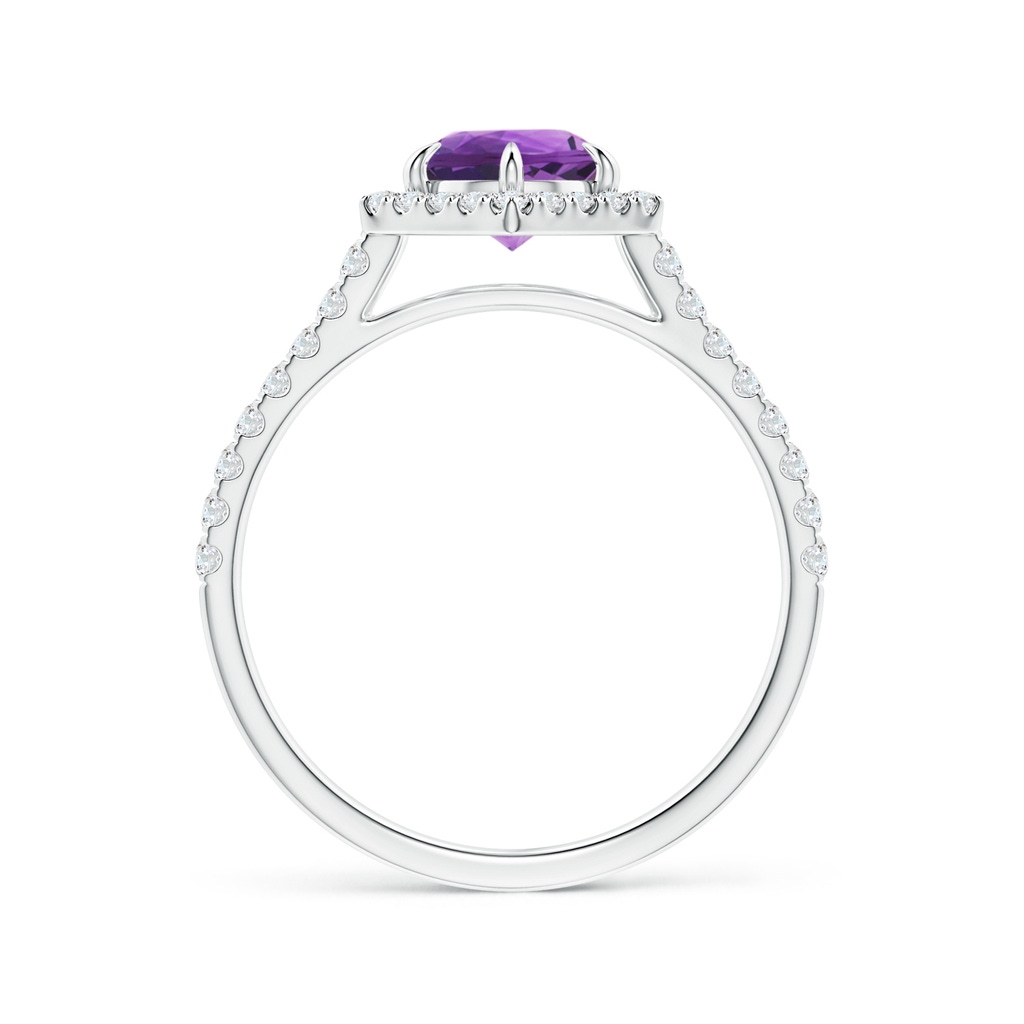 6mm AAA Round Amethyst Ring with Hexagonal Diamond Halo in White Gold Side 1