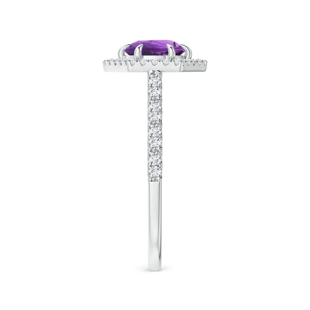 6mm AAA Round Amethyst Ring with Hexagonal Diamond Halo in White Gold Side 2