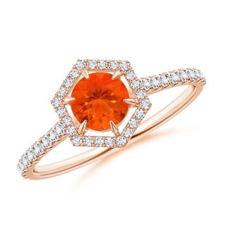5mm AAA Round Fire Opal Ring with Hexagonal Diamond Halo in Rose Gold
