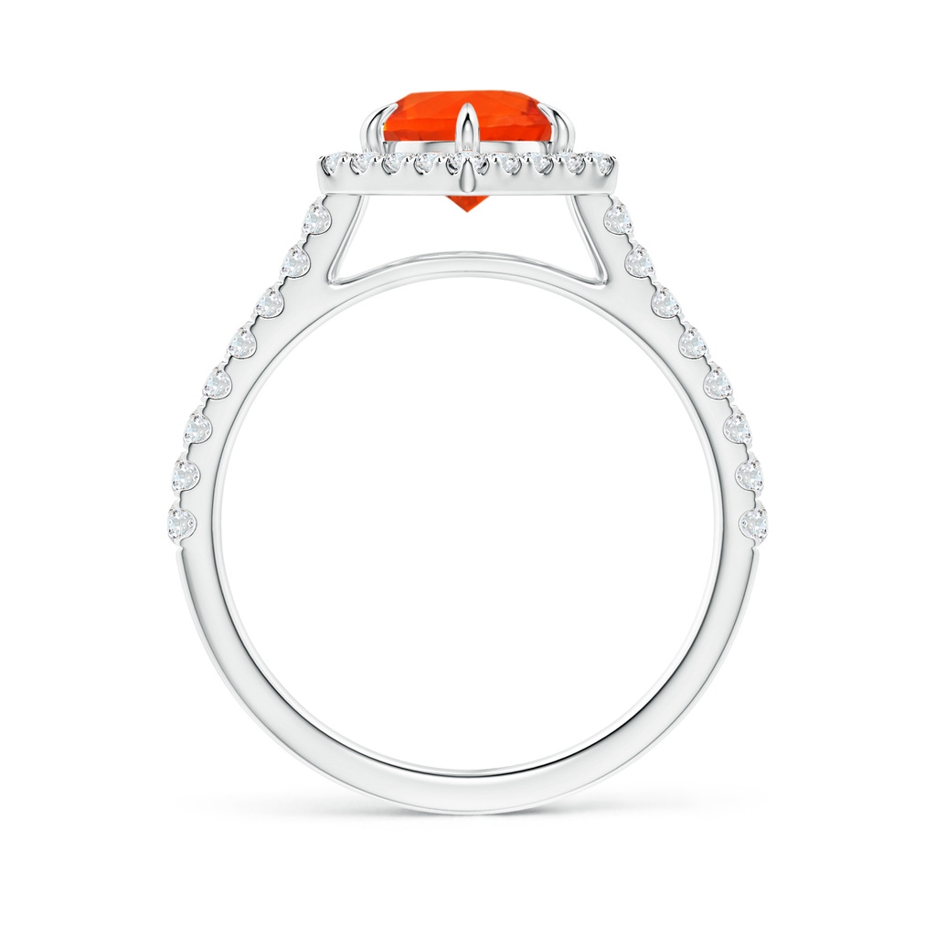 7mm AAA Round Fire Opal Ring with Hexagonal Diamond Halo in White Gold Side 1