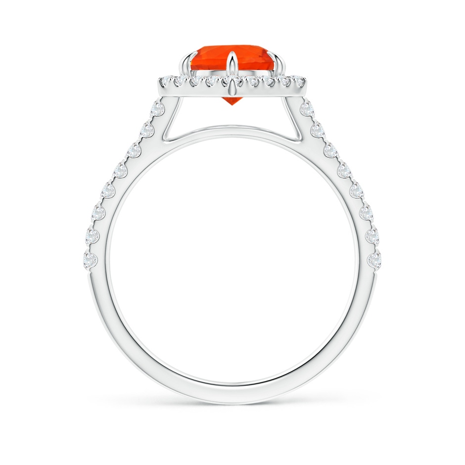 7mm AAA Round Fire Opal Ring with Hexagonal Diamond Halo in White Gold side 1