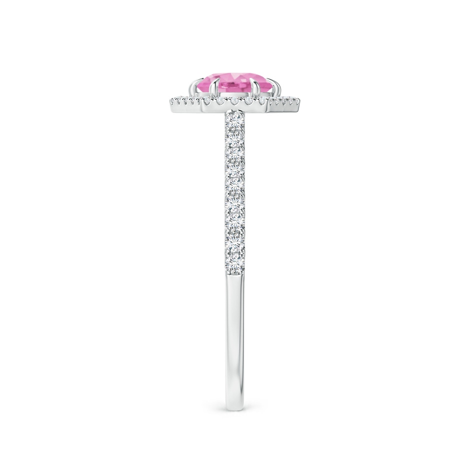 5mm A Round Pink Sapphire Ring with Hexagonal Diamond Halo in White Gold side 299