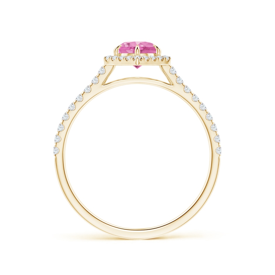 5mm AA Round Pink Sapphire Ring with Hexagonal Diamond Halo in Yellow Gold side 199
