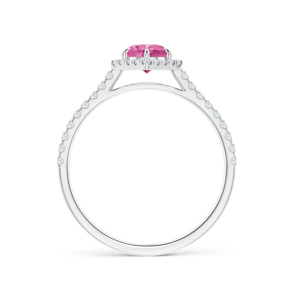 5mm AAA Round Pink Sapphire Ring with Hexagonal Diamond Halo in White Gold Side 1