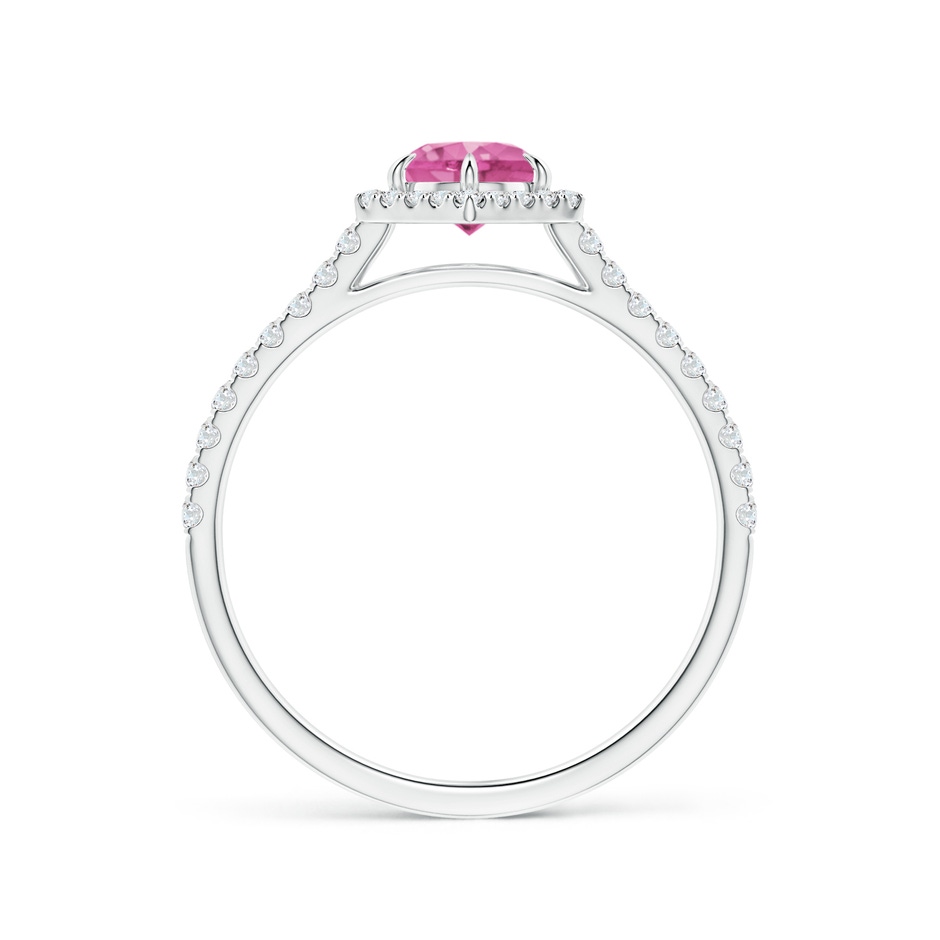 5mm AAA Round Pink Sapphire Ring with Hexagonal Diamond Halo in White Gold side 1